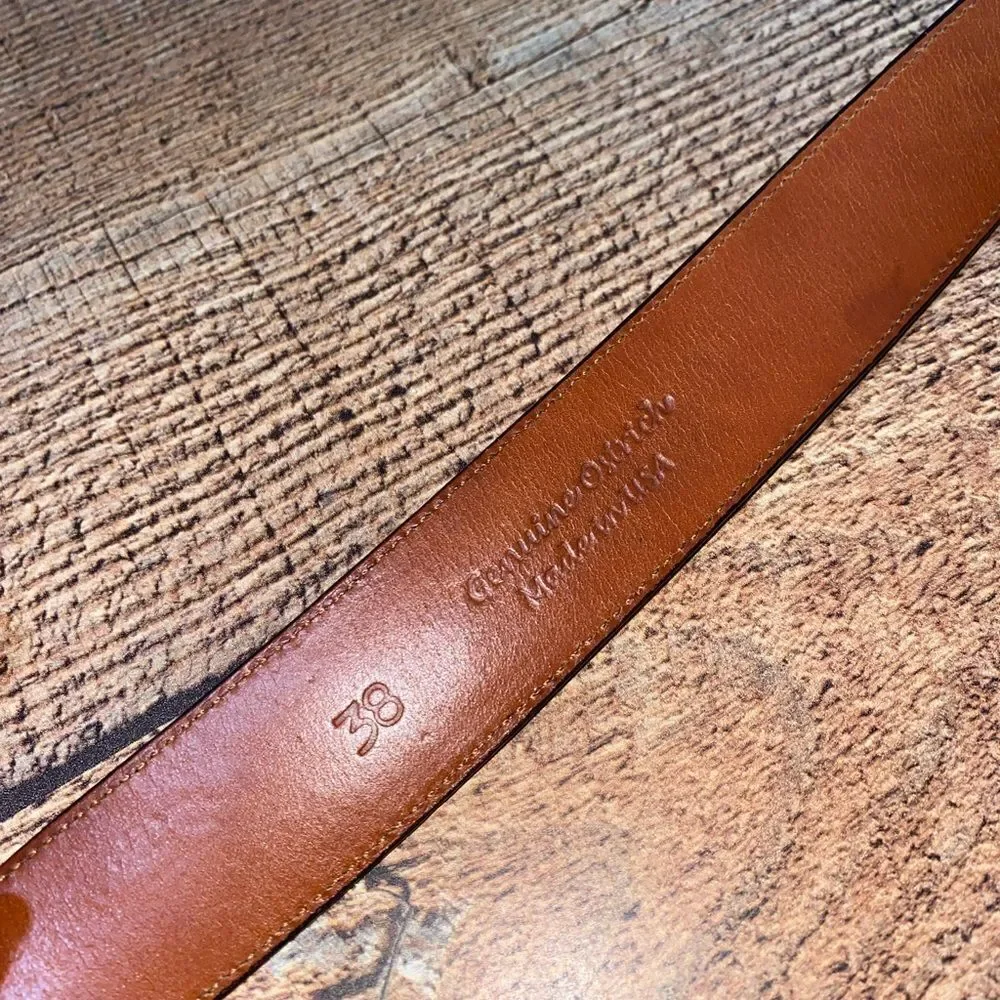 DAVID DEAR 925 Silver Vintage Belt 38 Black leather Genuine‎ Ostrich Made In USA